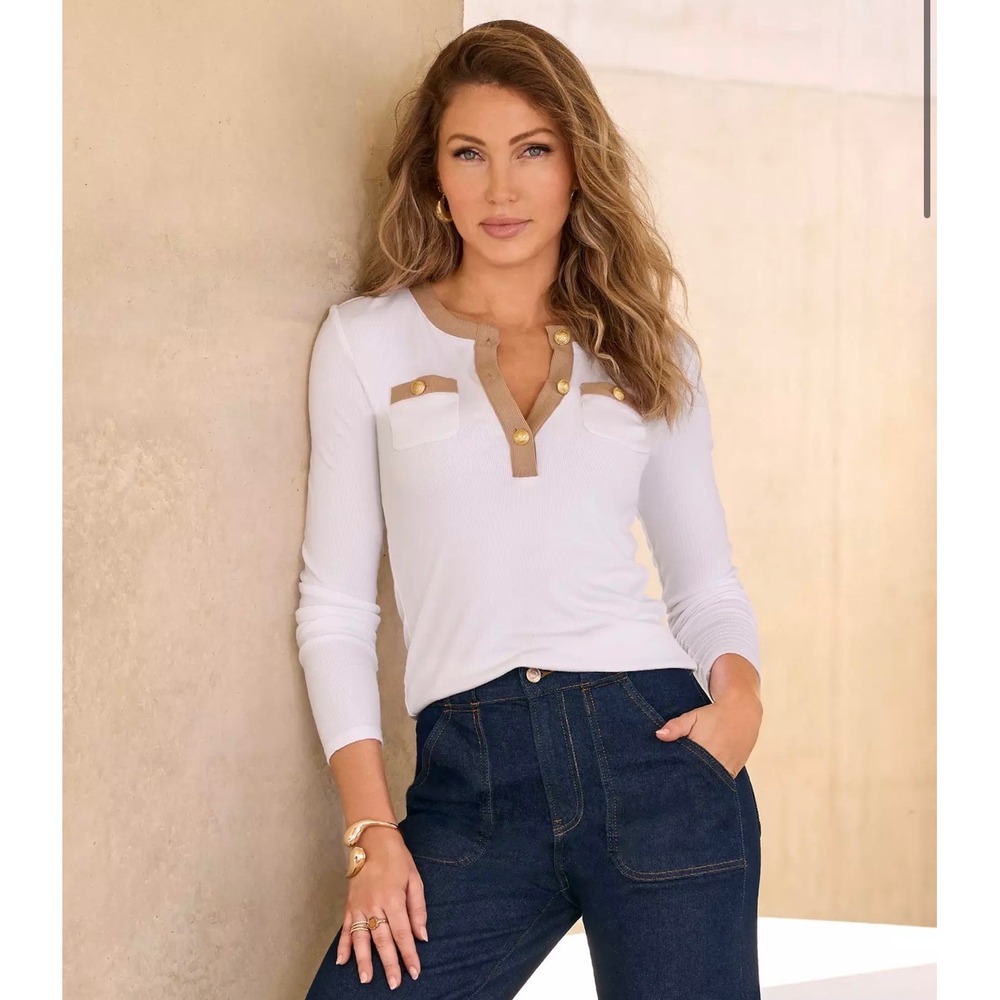 Boston Proper So Essential Ribbed Colorblock Top –‎ White – Size XL – NWOT